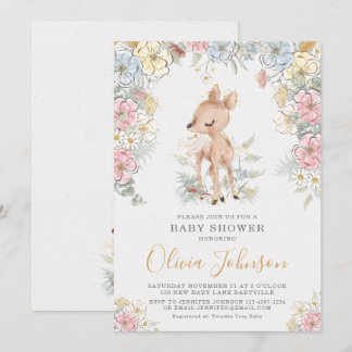 Woodland Deer Floral Baby Dusche Einladung