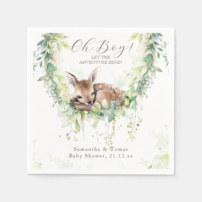 Woodland Deer Forest Greenery Baby Boy Shower Serviette (Vorderseite)