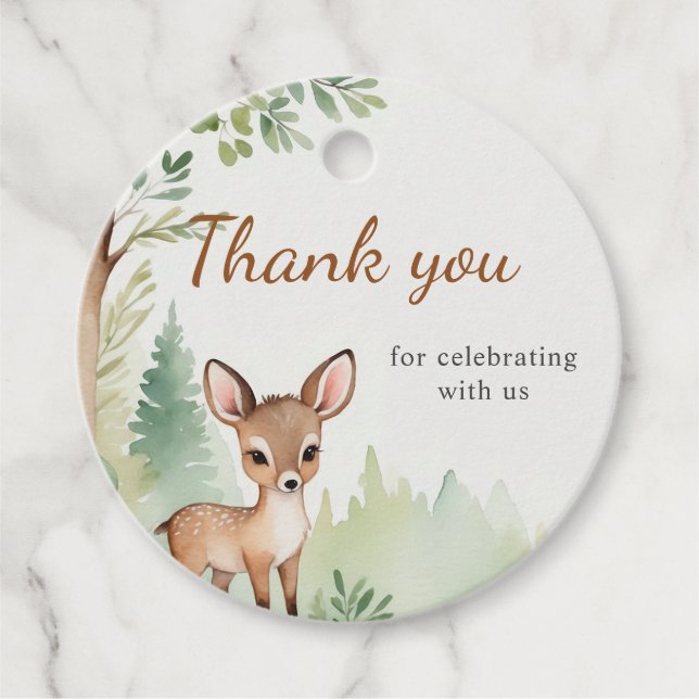 Woodland Deer Forest Neutral Baby Shower Geschenkanhänger (Vorderseite)