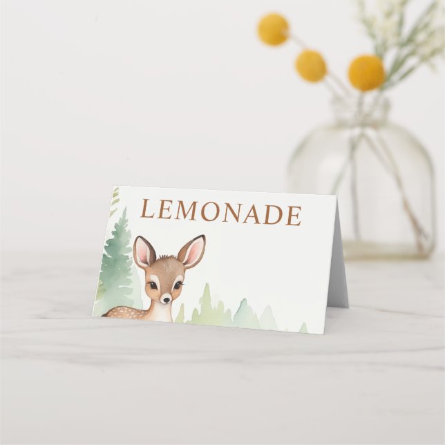 Woodland Deer Forest Neutral Baby Shower Lemonade Platzkarte (Rückseite)