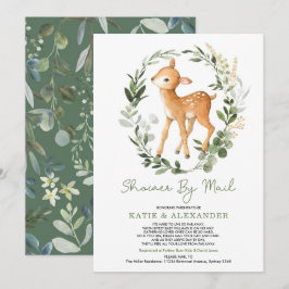 Woodland Deer Green Gold Baby Dusche per Mail Einladung