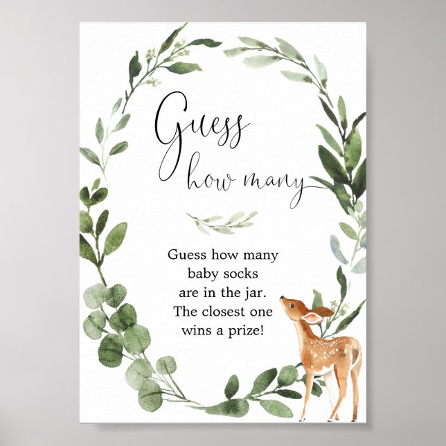 Woodland Deer Guess wie viele Babydusche Poster (Vorne)