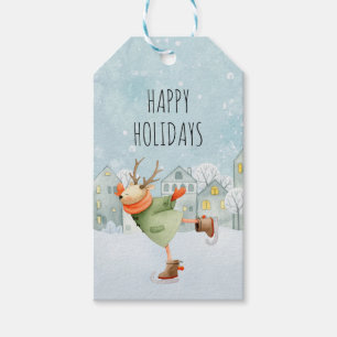 Woodland Deer Ice Skaten Happy Holidays Geschenkanhänger