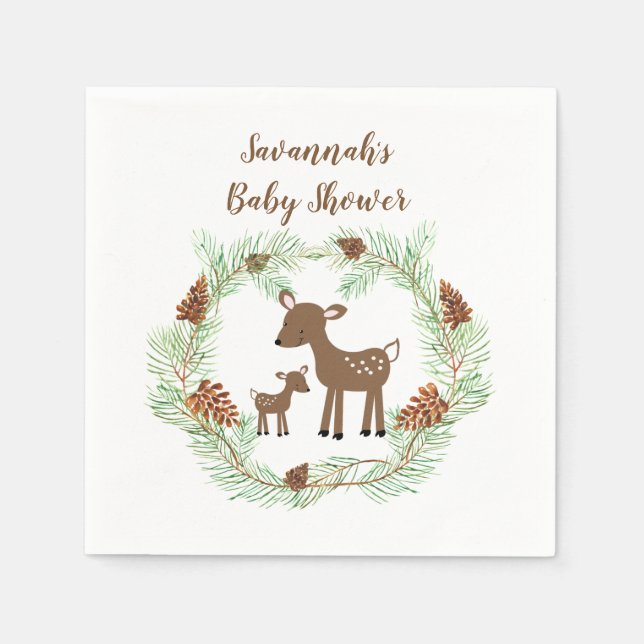 Woodland Deer Maßgeschneiderte Babydusche Serviette (Vorderseite)