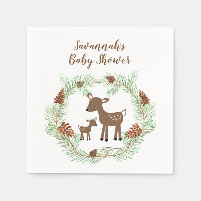 Woodland Deer Pine Cone Forest Kinderdusche Napkin Serviette (Vorderseite)