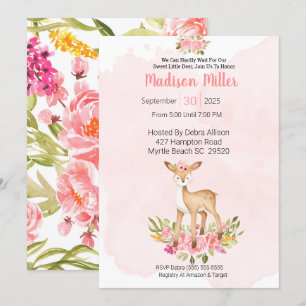 Woodland Deer Pink Floral Baby Dusche Einladung