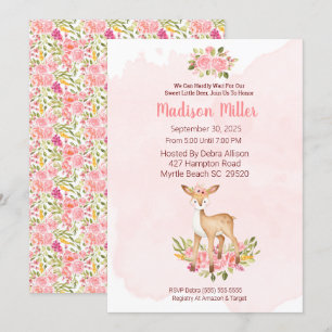 Woodland Deer Pink Floral Baby Dusche Invitati Einladung