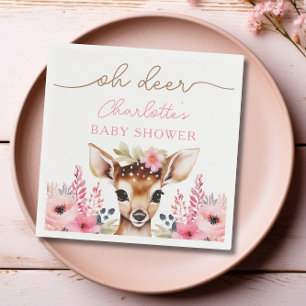 Woodland Deer Pink Floral Girl Baby Dusche Custom Serviette