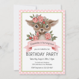 Woodland Deer Pink Girl's Birthday Party Einladung