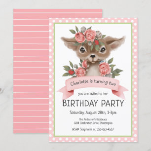 Woodland Deer Pink Girl's Birthday Party Einladung