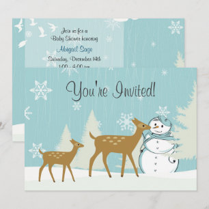 Woodland Deer ~ Snowman Winter Baby Dusche einlade Einladung