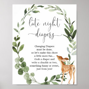 Woodland Deer Spate night diapers Baby Duschzeiche Poster