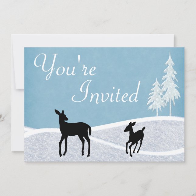 Woodland Deer Winter Baby Dusche Einladung (Vorderseite)
