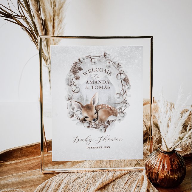 Woodland Deer Winter Baby Dusche Willkommen Poster (Von Creator hochgeladen)