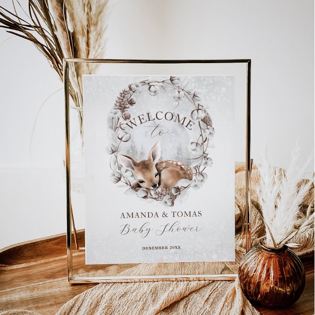 Woodland Deer Winter Baby Dusche Willkommen Poster (Von Creator hochgeladen)