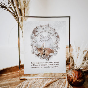 Woodland Deer Winter Baby shower Livre d'or