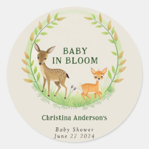 Woodland Deers Forest Wreath Niedlich Baby Dusche Runder Aufkleber