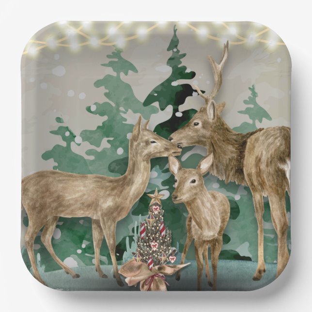 Woodland Dei Christmas Celebration Paper Plate Pappteller (Vorderseite)