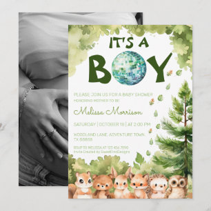 Woodland Disco Es ist eine Boy Baby Boy Dusche Einladung