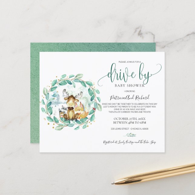 Woodland Drive by Baby Shower Budget Einladung (Vorderseite/Rückseite Beispiel)
