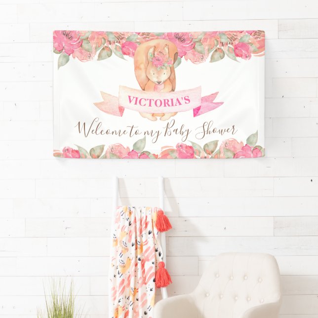 Woodland Eichhörnchen Blumenspülung Begrüßung Banner (Insitu)