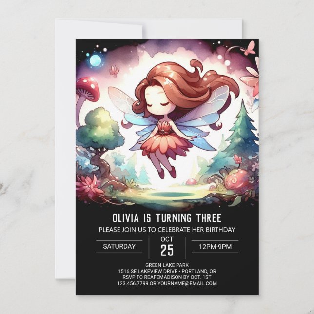 Woodland Enchanted Fairy Birthday Einladung (Vorderseite)