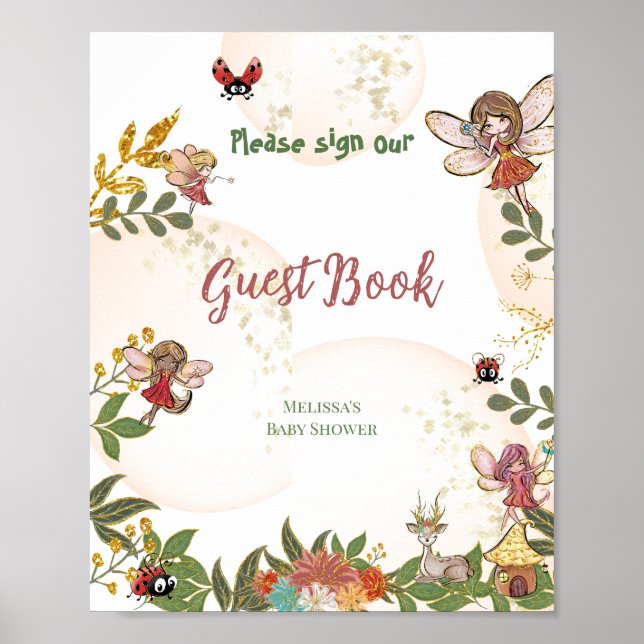 Woodland Enchanted Fairy Ladybug Gästebuchplakat Poster (Vorne)