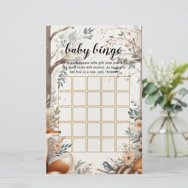 Woodland Enchanting Baby Dusche Bingo Spiel (Stehend Vorderseite)