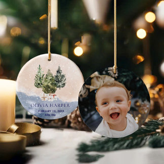 Woodland Erste Weihnachtsfeier mit Geburtshaus-Fot Keramik Ornament
