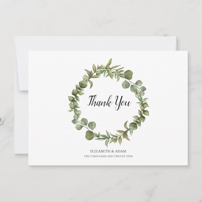 Woodland Eukalyptus Greenerity Wedding Vielen Dank Dankeskarte (Vorderseite)