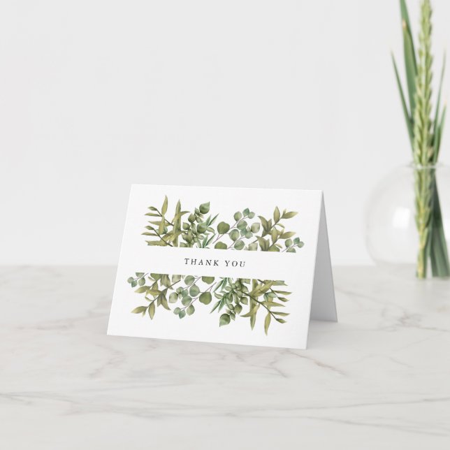 Woodland Eukalyptus Greenerity Wedding Vielen Dank Karte (Vorderseite)