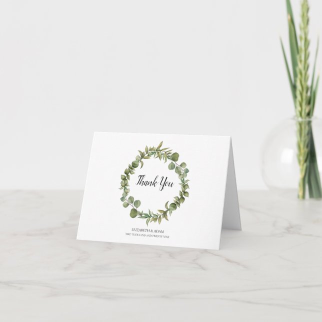 Woodland Eukalyptus Greenerity Wedding Vielen Dank Karte (Vorderseite)