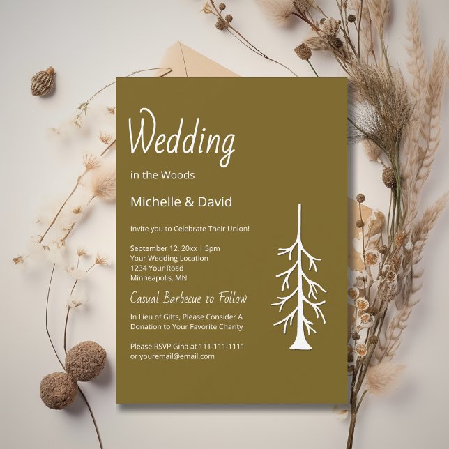 Woodland Evergreen Rustic Brown Casual Wedding Einladung (Von Creator hochgeladen)