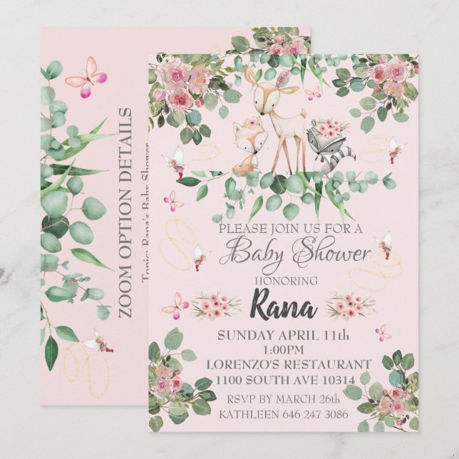 Woodland Fairy Baby Dusche Einladung (Vorne/Hinten)