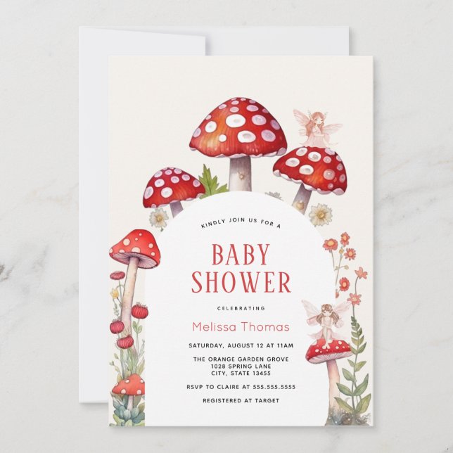 Woodland Fairy Mushroom Kinderdusche Einladung (Vorderseite)