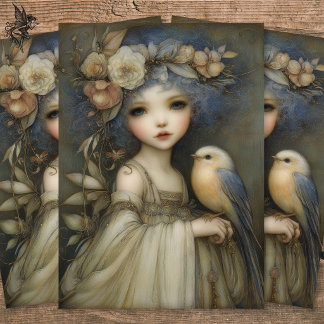 Woodland Fairy with Floral Crown Decoupage Art  Seidenpapier