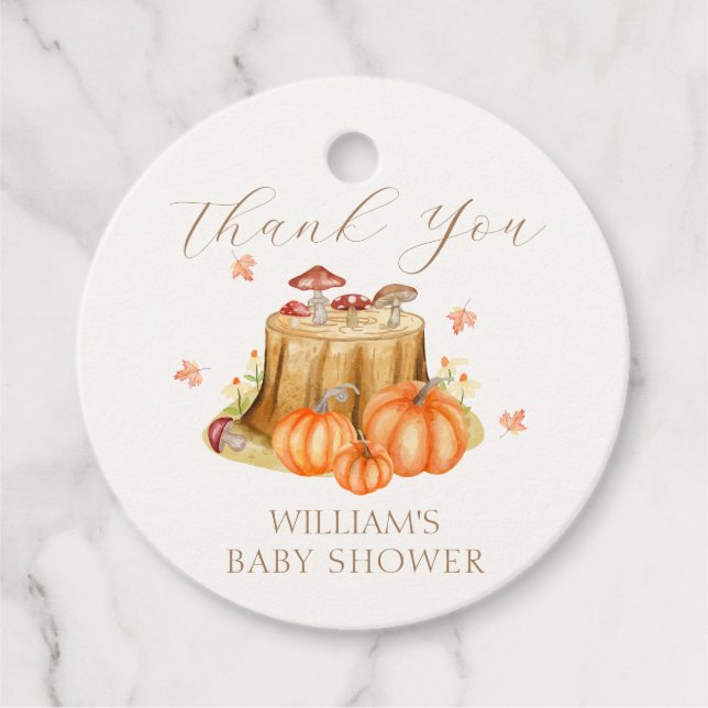 Woodland Fall Pumpkin Mushroom Kinderdusche Geschenkanhänger (Vorderseite)