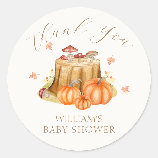 Woodland Fall Pumpkin Mushroom Kinderdusche Runder Aufkleber (Vorderseite)