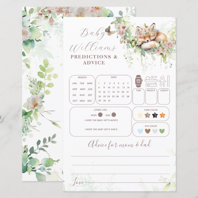 Woodland Floral Baby Predictions & Advice Game (Vorne/Hinten)