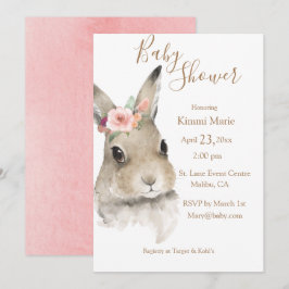 Woodland Floral Bunny Wcolor Script Baby Einladung