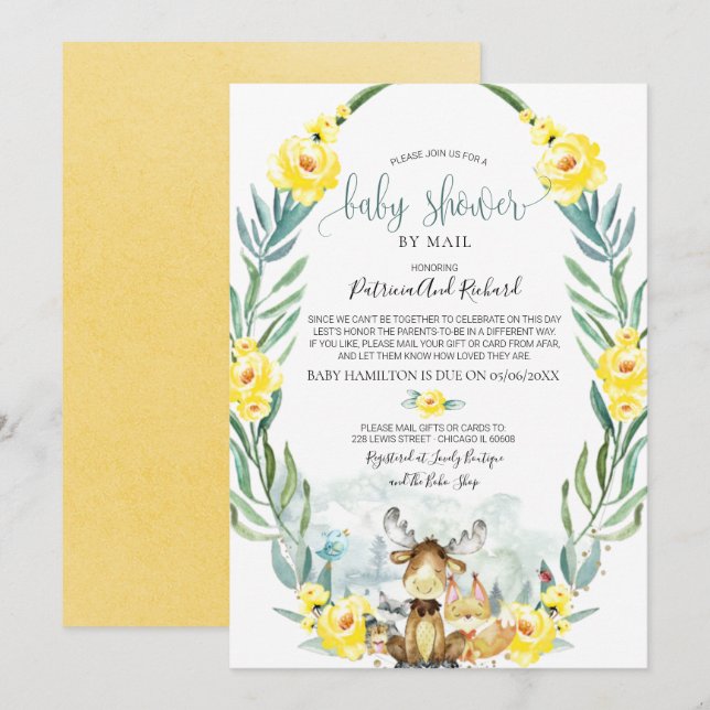Woodland Floral Greenerity Baby Shower by Mail Inv Einladung (Vorne/Hinten)