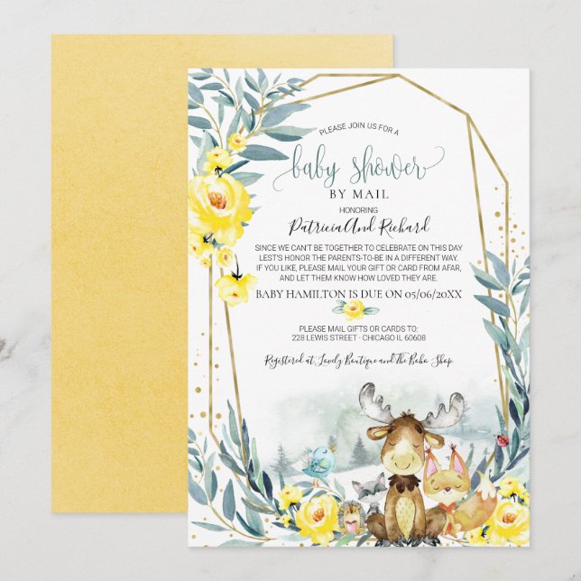 Woodland Floral Greenerity Kinderdusche per Mail Einladung (Vorne/Hinten)