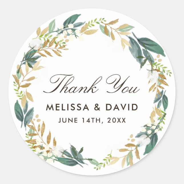 Woodland Floral Wreath Danke Stickers (Vorderseite)