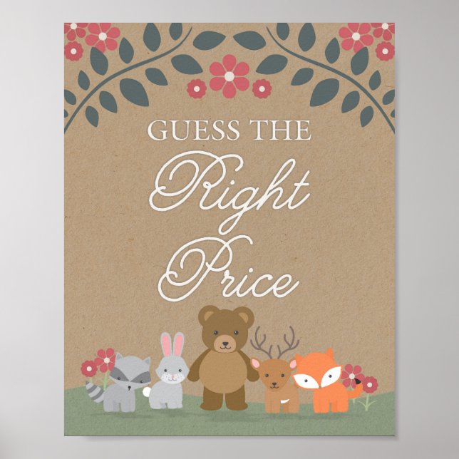 Woodland Florals Baby Dusche Ratschlag Preis Spiel Poster (Vorne)