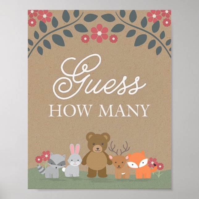 Woodland Florals Kinderdusche schätzt wie viel Spi Poster (Vorne)