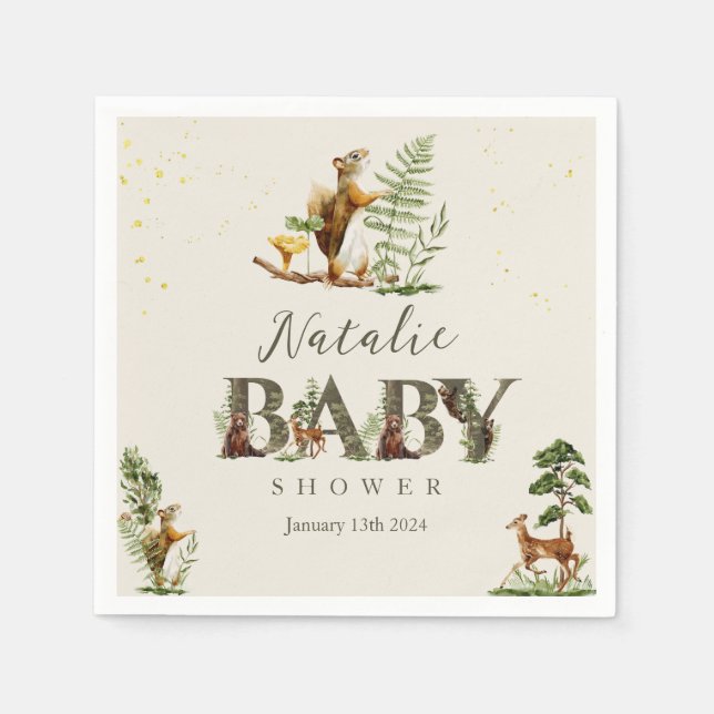 Woodland Forest Animal baby Dusche Begrüßungszeich Serviette (Vorderseite)