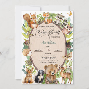 Woodland Forest Animal Baby Dusche Rustikale Veget Einladung