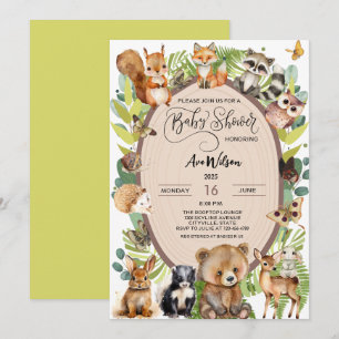 Woodland Forest Animal Baby Dusche Rustikale Veget Einladung