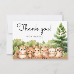 Woodland Forest Animal Friends Boy Baby Dusche Dankeskarte