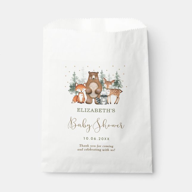 Woodland Forest Animal Wintry Greenerity Baby Show Geschenktütchen (Vorderseite)
